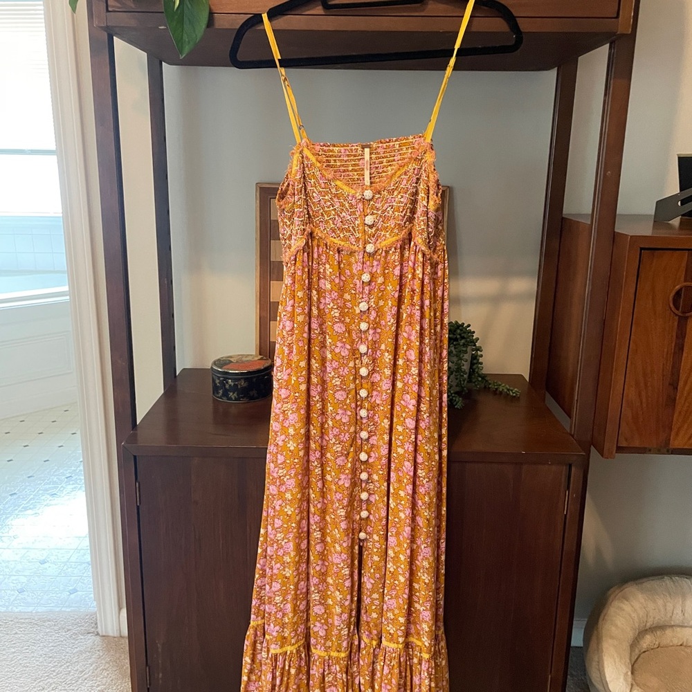 Free People Floral Maxi Dress - Yellow and Pink